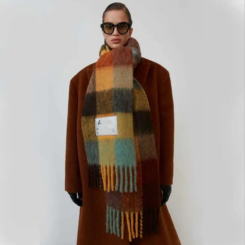Женская и мужская кашемировая шаль Осень Зима модный цветной клетчатый шарф
