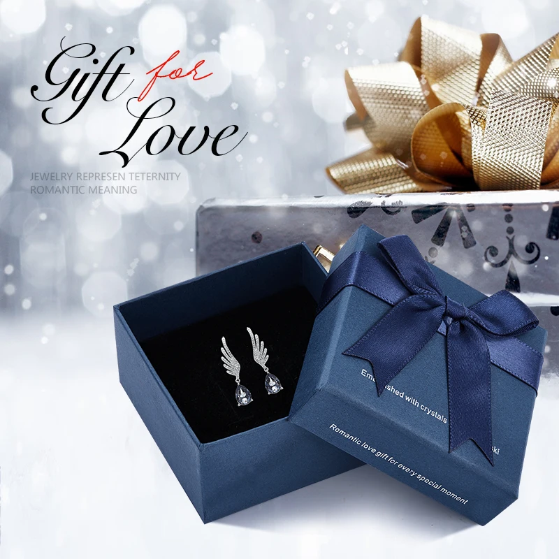 Silver Night in box Cdyle, серебро 925, хорошее ювелирное изделие, Крыло ангела, висячие серьги с голубым кристаллом слеза ангела для невесты, свадебные серьги, аксессуары для ушей - Окраска металла: Silver Night in box