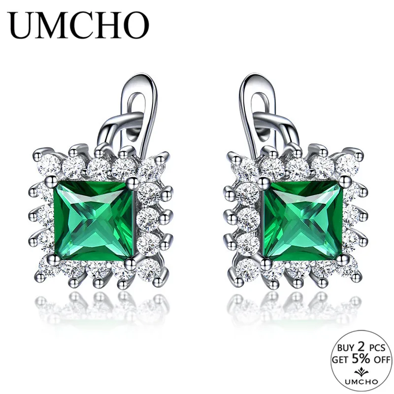 UMCHO роскошные 925 пробы серебряные ювелирные изделия с искусственным изумрудом, Классические клипсы для женщин, элегантные подарки на день рождения, Новинка
