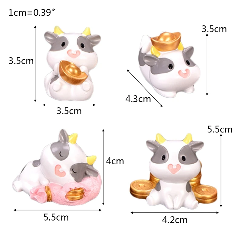 

4pcs Bullion Cattle Micro Landscape Figurine Ornaments Resin Craft Miniature Fairy Garden Decoration New Year Gift