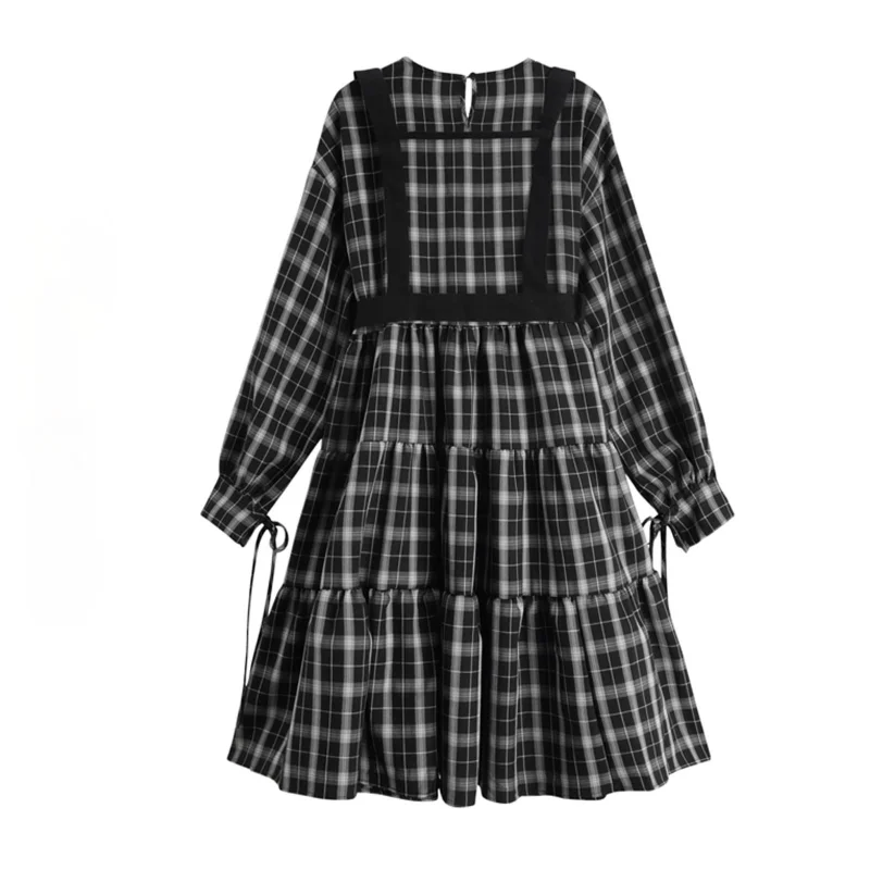 

Design French Hedging Retro Plaid Dress Women Simple Long Sleeve Spring Summer 2021 New Moda Casual Loose Oversized Vestidos