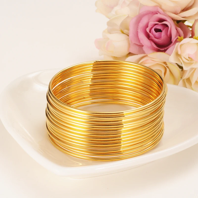 100PCS  Dubai Gold Bangle Jewelry For Women Men Gold Color Ethiopian Jewelry African Bangles Bracelet Jewelry Gift girls charms