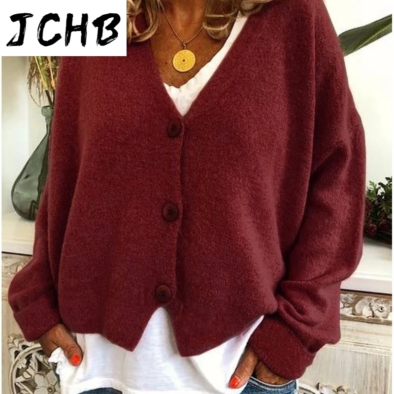 

Loose Casual V Neck Long Sleeve Knitted Open Sweater Autumn Winter 2021 Fashion Female Button Cardigan Sweater Top Plus Size 3XL