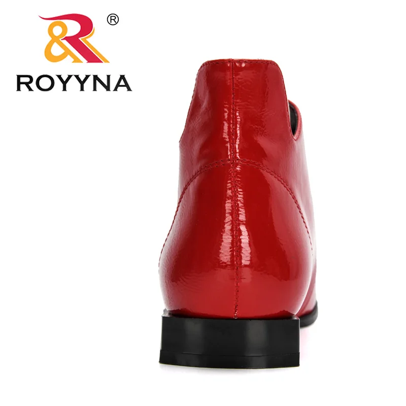 ROYYNA 2020 New Designers Ankle Boots Women Winter Single Shoes Low-heeled Patent Leather Round Toe Fashion Woman High Top Shoes