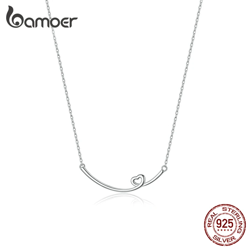 

bamoer Genuine 925 Sterling Silver Smile Heart Necklace for Women Short Necklaces France Style 2020 Mode Collar Bijoux SCN381