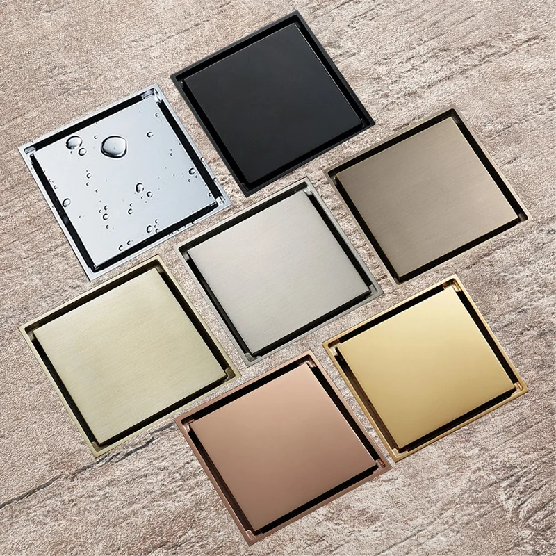 

All copper floor drain square invisible black floor drain bathroom insect-proof tileable deodorant floor drain hotel project