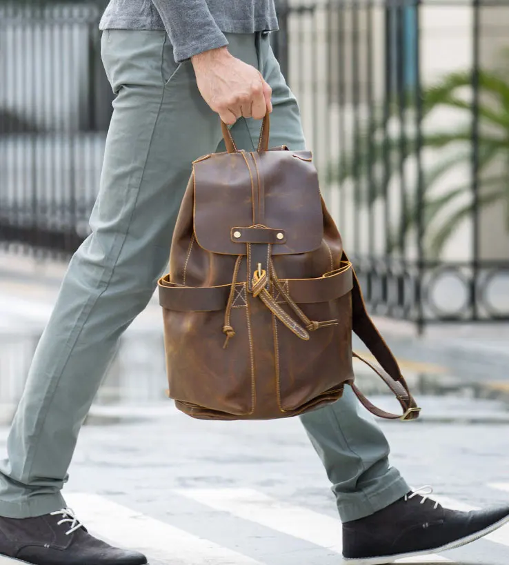 

Senior men's leather bag, travel bag, leather backpack, retro style