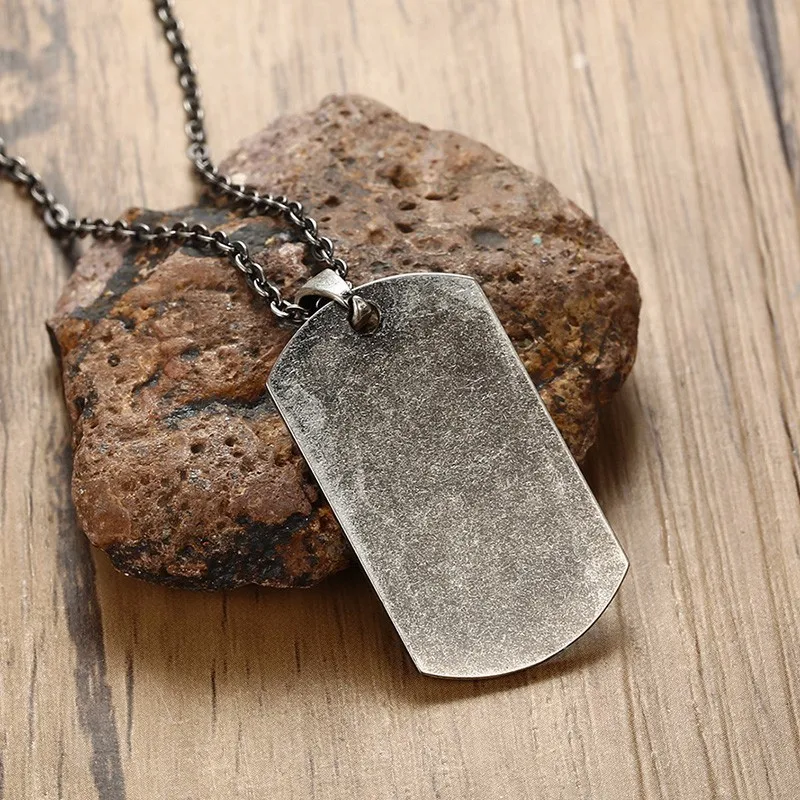 US Military Dog Tag Pendant Necklace for Men Stainless Steel United States Oxidation Gray Metal Male Jewelry 20 inch