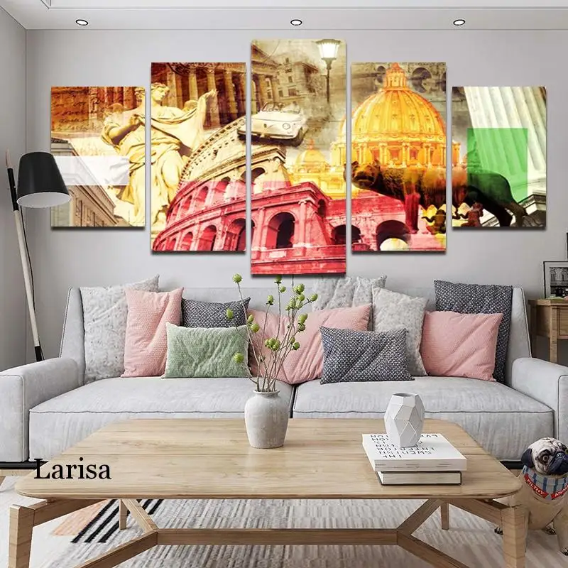

Nordic Castle Building Animal Hd Print Poster Five Pieces Frameless Canvas Painting Living Room Home Decorations Wall Art