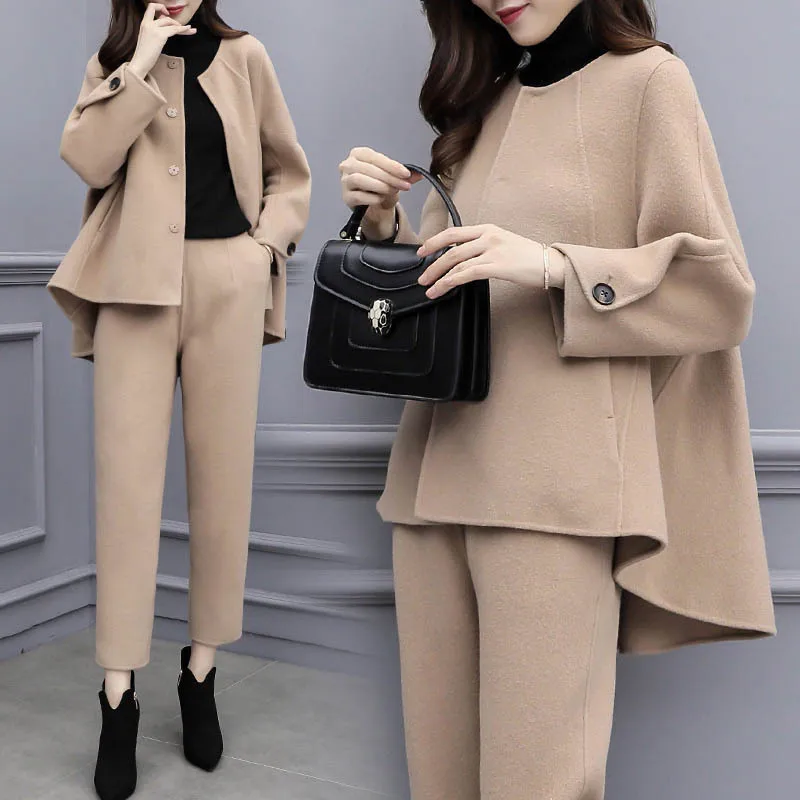 Куртка женская шерстяная с широкими штанинами элегантный модный однотонный