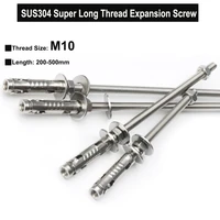 1pc sus304 stainless steel lengthening expansion screw super long thread ceiling expansion bolt m10 length 200mm 500mm