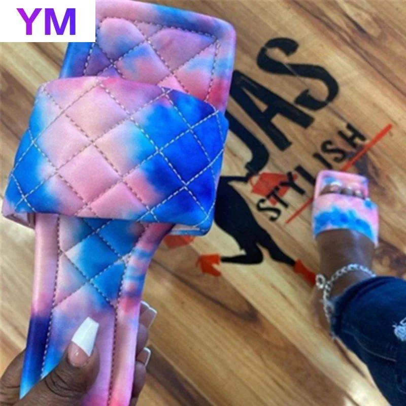 

36-43 Summer Home Women Sandals Weave Shoes Square Toe Non Slip Slides Flip Flops Indoor Platform Zapatillas Mujer Casa 2021