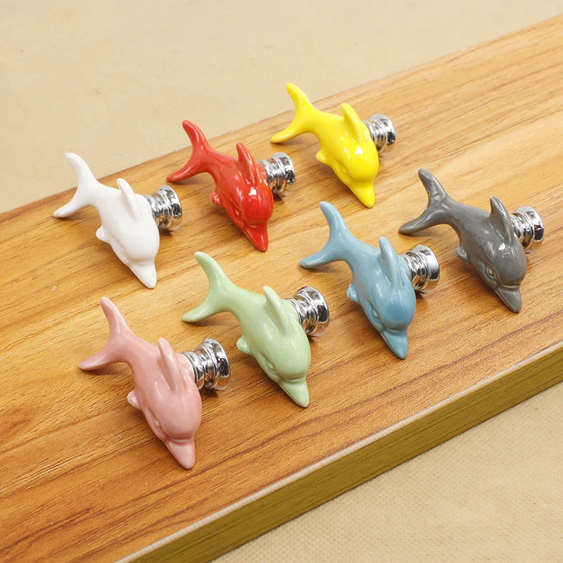 

Ceramic Dolphin Drawer Knobs 3D Cartoon Cabinet Cupboard Handles Fashion Kids Room Furniture Handle Hardware