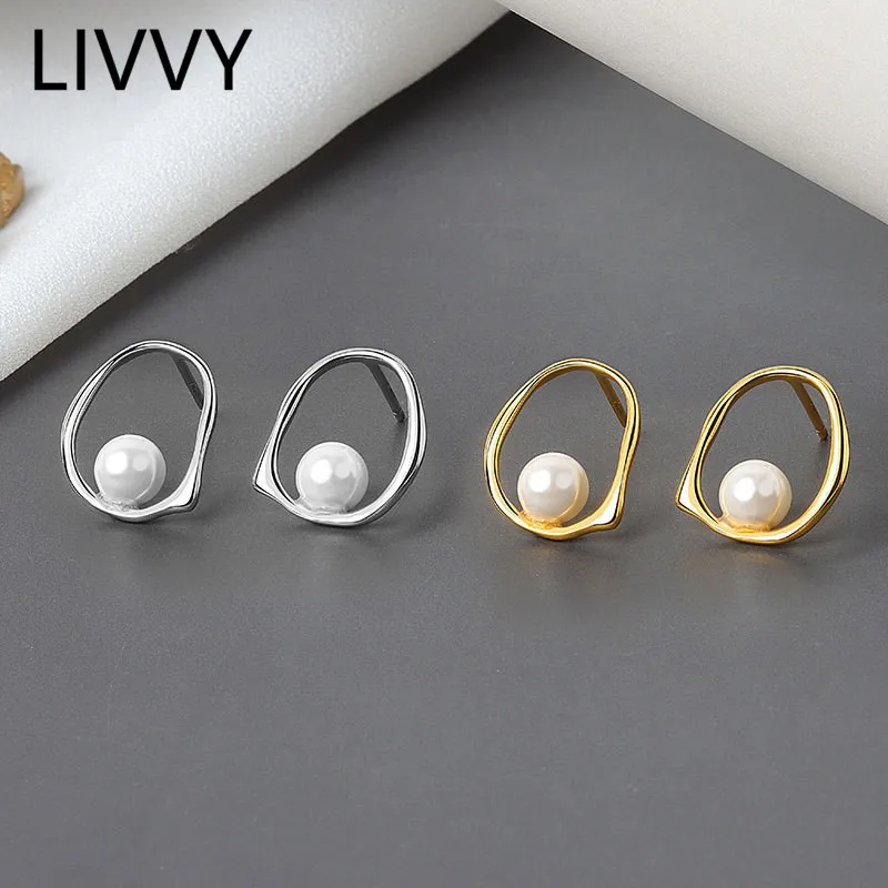 

LIVVY Silver Color Pearl Hoop Earrings Female Simple Fashion High Quality Exquisite Elegant Jewelry Accessorie