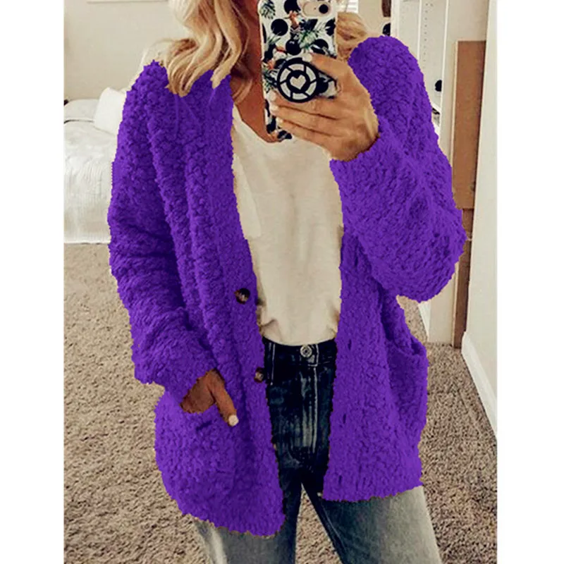 

2020 Hot Sale Solid Color Winter Jacket Women's Woolen Plus Size Coats Goth Coat Suede Cardigan