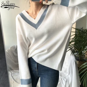 Пуловер женский, Повседневный, с V-образным вырезом, в Корейском стиле, Осень-зима, 2021, 10929