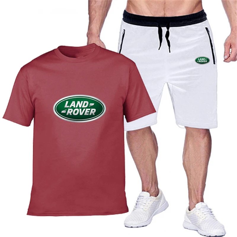 

popular new Land Rove car logo printed pure cotton men's T-shirt + Sports Shorts Set high quality pures T shirt sport running