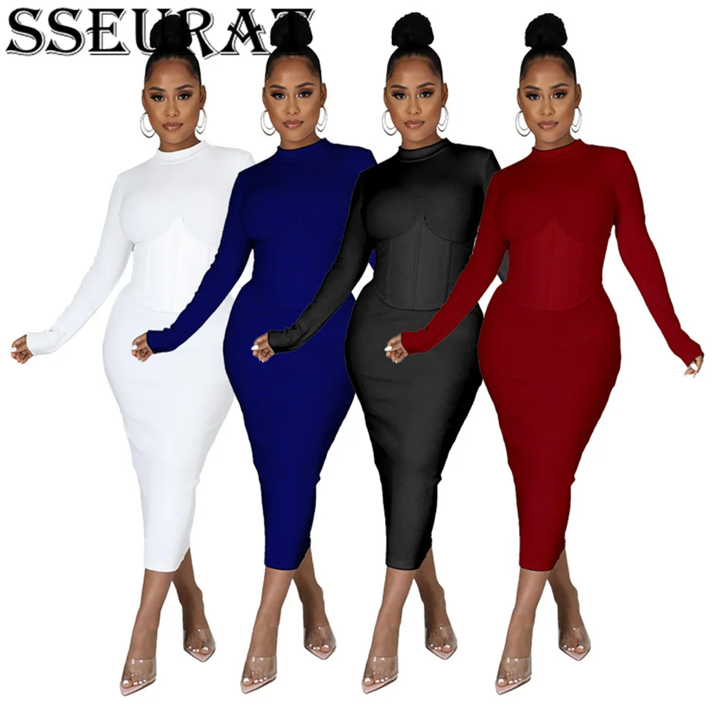 

SSEURAT Women's Sexy Club Dress Autumn And Winter New Long Sleeve Fashion Nightclub Style Splicing Sexy Mid-Length Dress