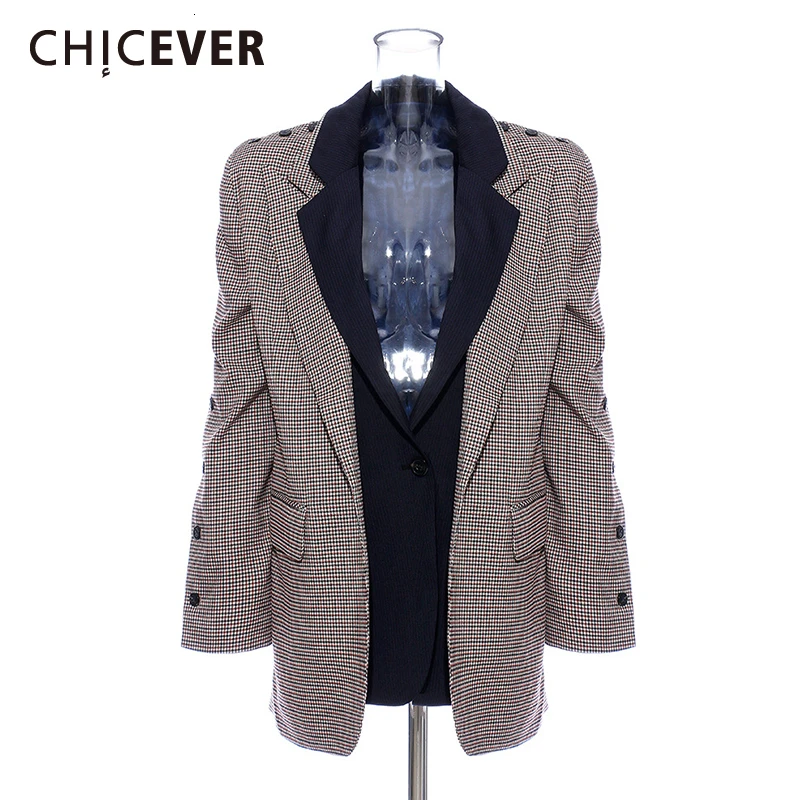 CHICEVER элегантный лоскутный клетчатый женский блейзер с длинным рукавом и