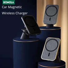 BONOLA 15W Car Magnetic Wireless Charger for iPhone 12 Mini/13 11 Pro Max Fast Wireless Car Charger Mount for Apple Smart Phones