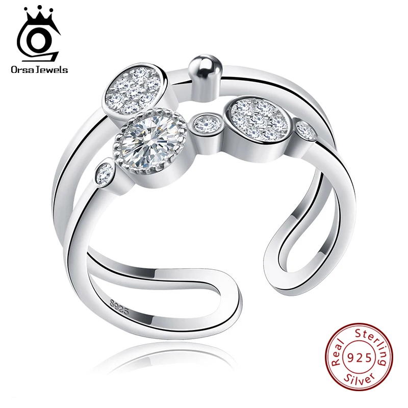 ORSA JEWELS, уникальный свадебный набор, 925 пробы, серебро, изменяемый размер, классические кольца, модный браслет, предложить кольца для женщин SR20