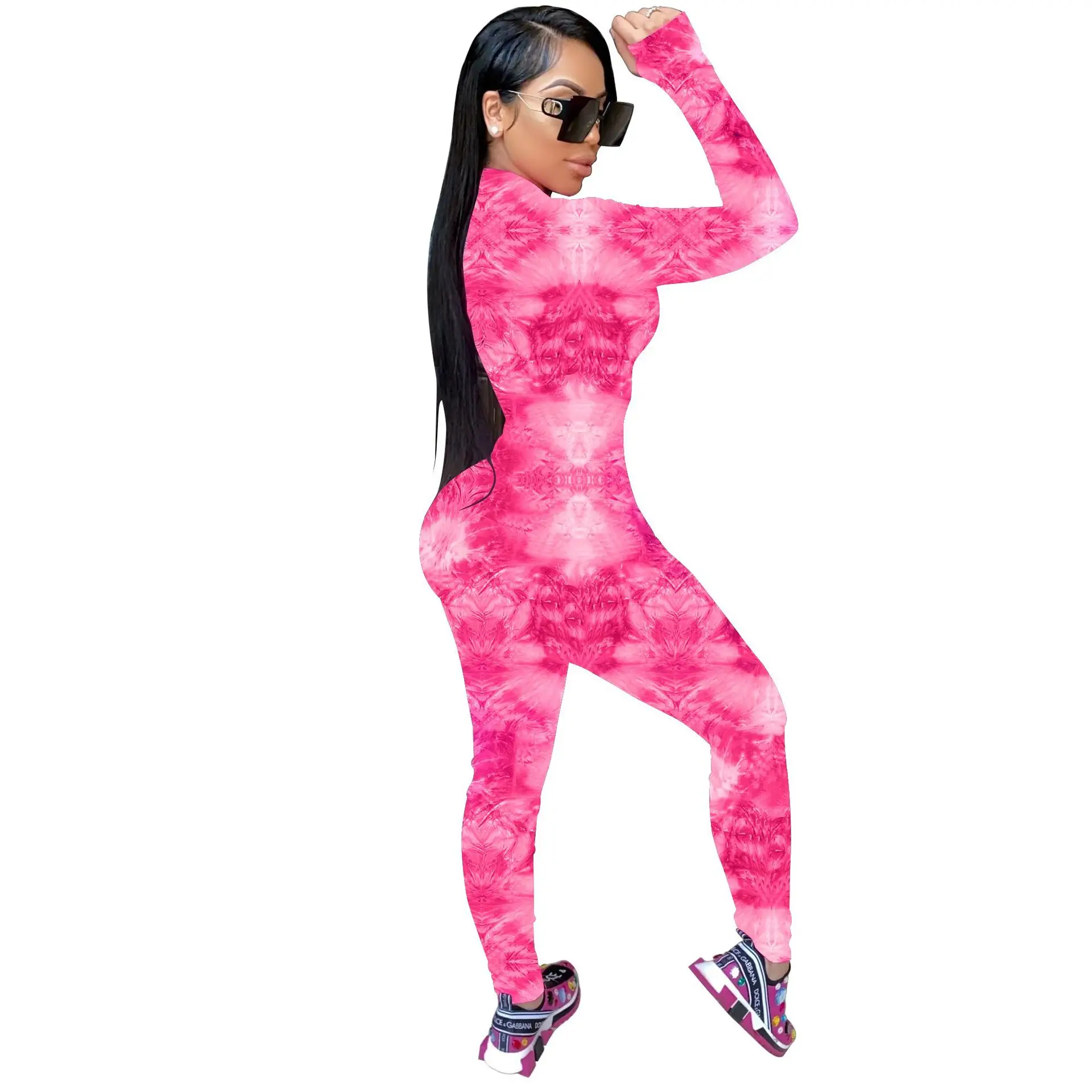 

2020 new arrival autumn winter women jumpsuit and rompers o neck zipper high waist long sleeve bodyon playsuit overalls