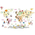 Детская дорожная видеть мир мультфильм животных карта 3d виниловая наклейка на стену Детская комната украшения детские головоломки обои 90*60 см