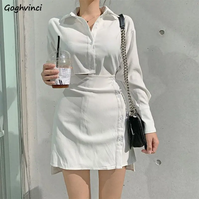 

High Waist Mini Dress Womens Solid Office Lady Slim Elegant Long Sleeve Fashion Hips Sexy Autumn Daily Korean Ulzzang Female New