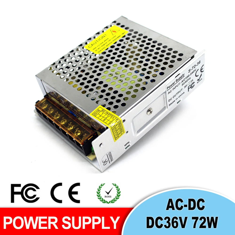 Одиночный выход DC36V 2A 72W Драйвер импульсного источника питания 110V 220V AC к DC 36V SMPS для