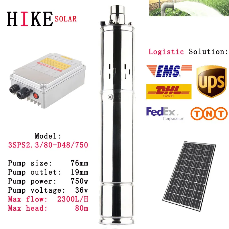 

Hike solar equipment 48V 3 inch Dc Solar Deep Well Water Pump Solar Pumps For Agriculture pump model: 3SPS2.3/80-D48/750