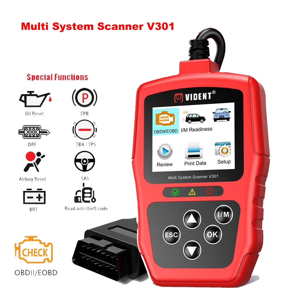 Сканер Vident V301 для автомобиля полная система OBD2 сканер с сбросом масляной батареи