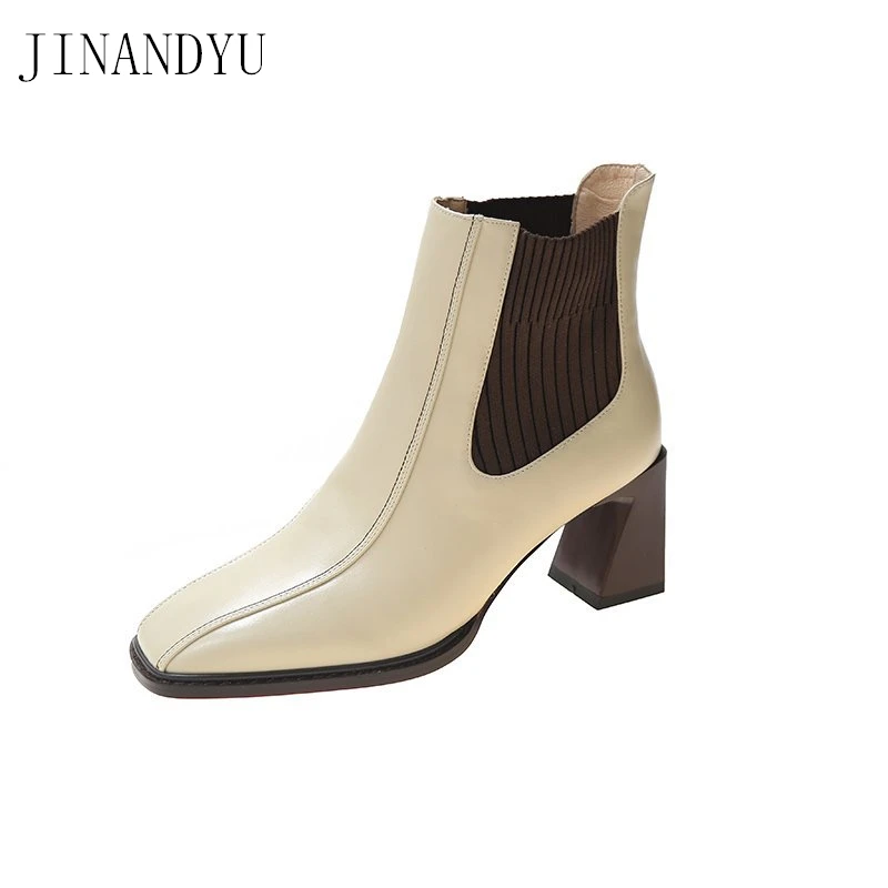 Leather Boots Women Shoes High Heel 7cm Fashion Shoes for Girls Women Ankle Boots Autumn Shoes Women New Arrival Chunky Heels