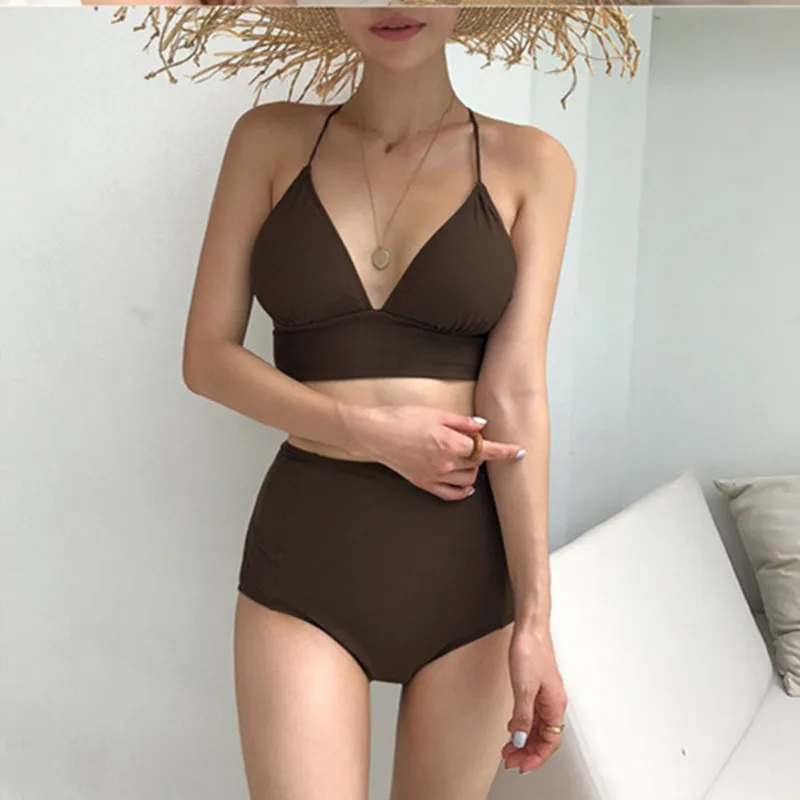 

Korean Style Solid Bikini Set Women Padded Biquini Suit Two Pieces Swimwear Swimsuit High Quality Beach Suit 2020 New