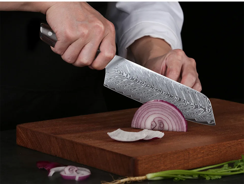 TURWHO 3 шт. набор кухонных ножей профессиональный шеф-повара Santoku универсальный нож японский дамасский стальной нож с красной ручкой сандалового дерева кухонный инструмент