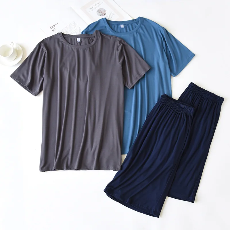 

New Summer Products Large Size Pajamas for Men Comfortable Cotton Short Sleeve Five-point Pants Casual Plus Size Home Set