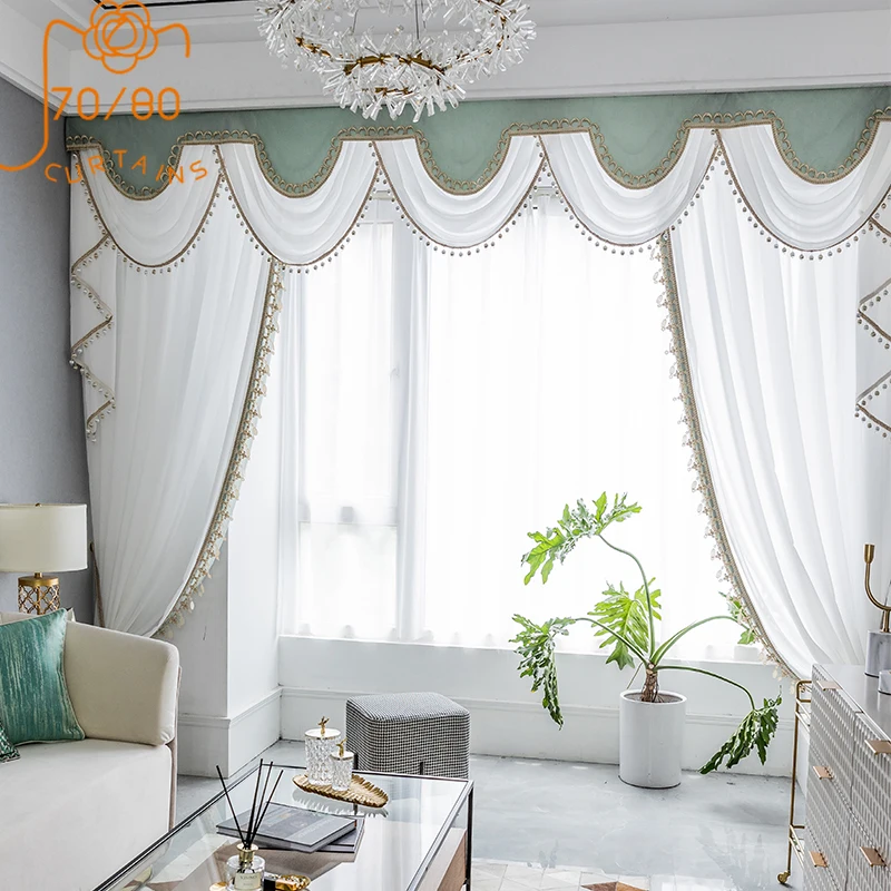 

French Romantic Semi-blackout Curtains for Living Room Bedroom Bay Windows Valance Custom Finished Products White Gauze