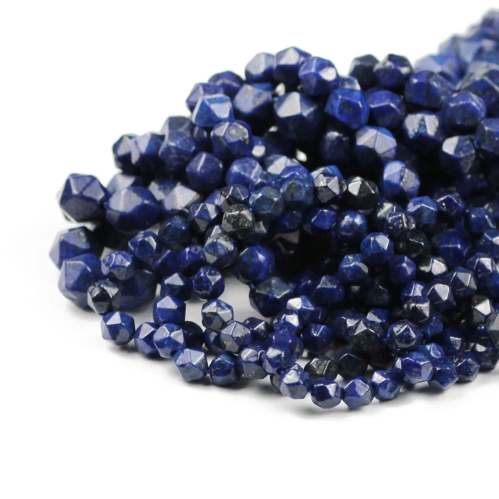 

Big Faceted Round Lapis lazuli beads Natural Stone 6 8 10mm Dark blue Spacer Loose Beads For Jewelry Making Bracelet DIY 15"inch