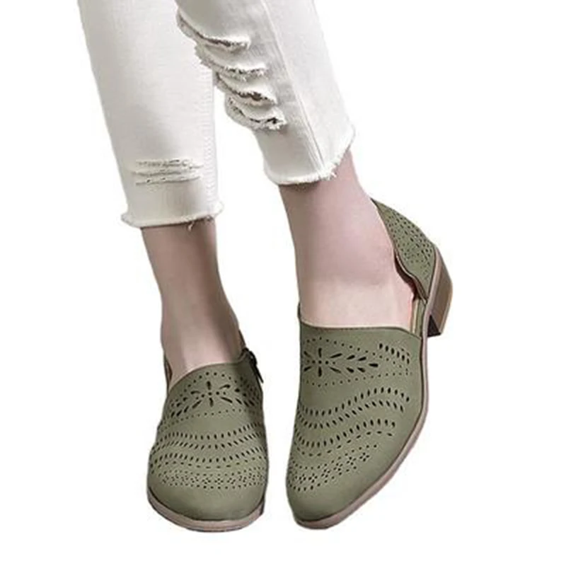 

2021 модные Дышащие босоножки для женщин; Сезон весна-лето; Обувь на низком каблуке, из PU искусственной кожи, с вырезами Женские ботинки до лод...