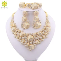 wedding jewellery set bridal jewelry gold color necklace bracelet nigerian crystal earrings ring for womens