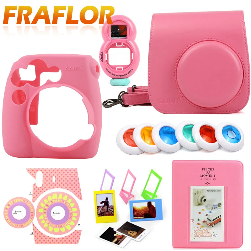 Для Fujifilm Instax Mini 8/8+/9 с фоторамкой фильтры альбом камера силиконовый чехол+ сумка из искусственной кожи сплошной цвет набор аксессуаров