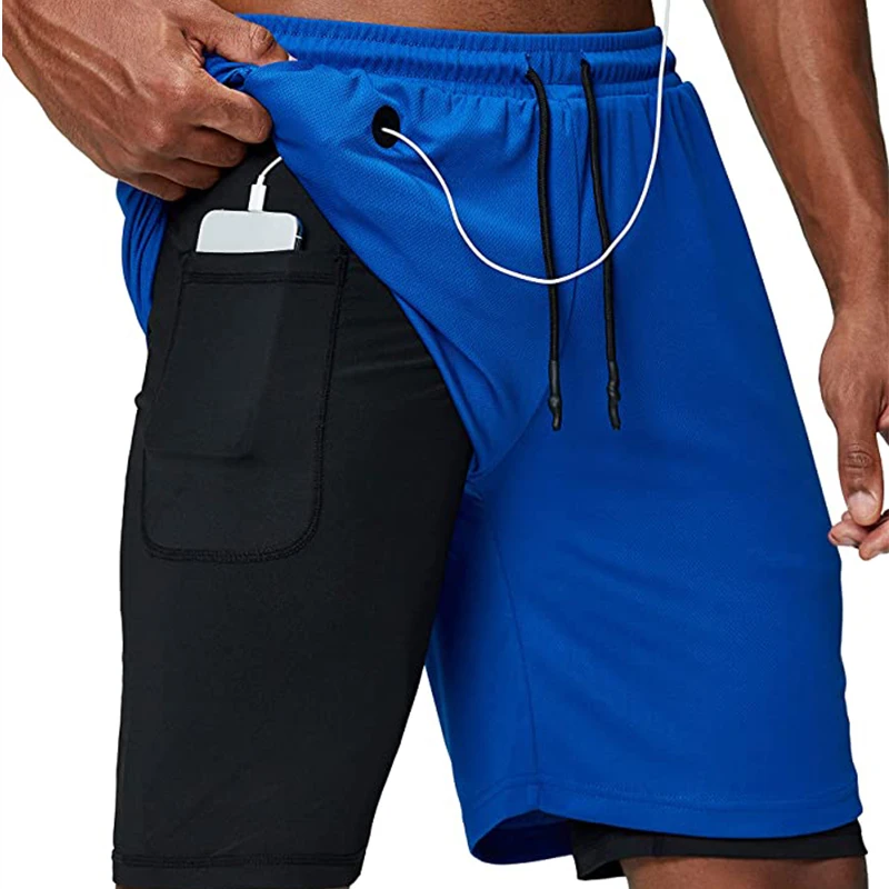 

Men's Music shorts 2 in 1 Running Shorts Security Pockets Shorts Quick Drying Sport Shorts Built-in Pockets Hips Zipper Pockets