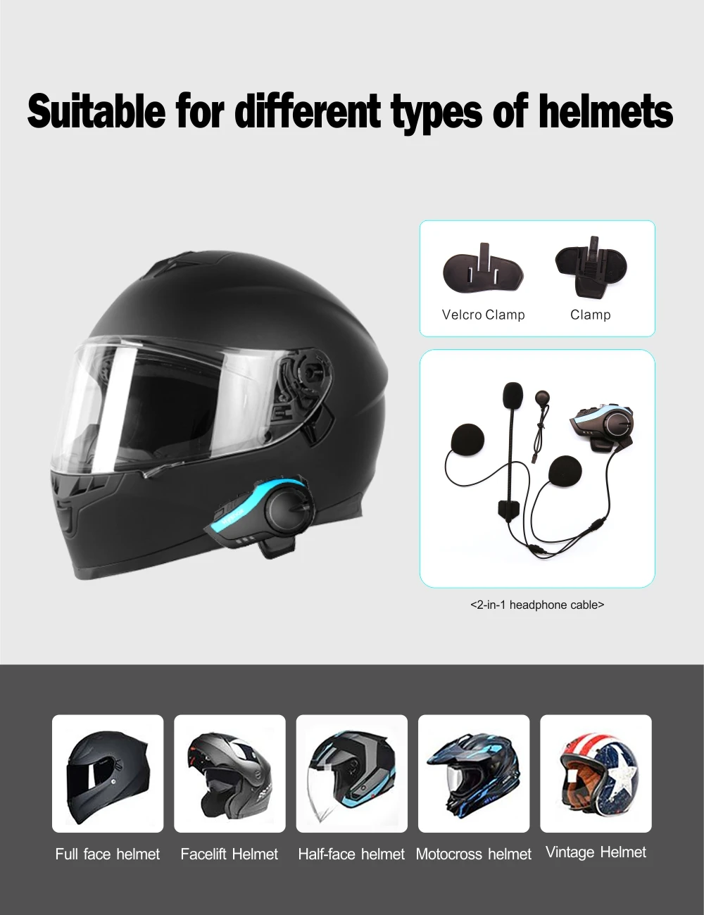 Hysnox HY-02 гарнитура для мотоциклетного шлема Bluetooth 5 0 2000M 6 Riders Переговорная