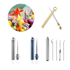 Зубочистка из нержавеющей стали, алюминиевый металлический держатель для зубочисток, декоративная портативная уличная зубочистка с многоразовыми пищевыми палочками для фруктов