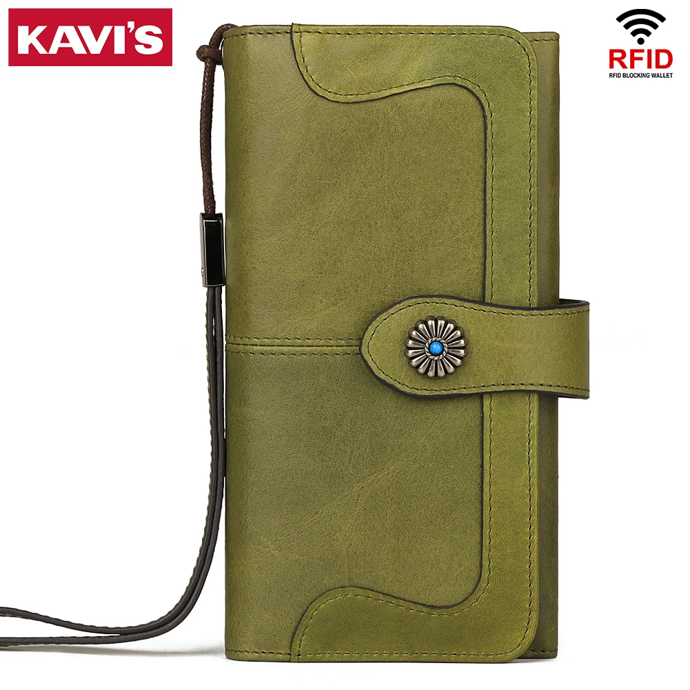 

KAVIS 2021 New Genuine Leather Women Wallet Female Coin Purse Hasp Portomonee Clutch Money Bag Lady Girls Handy Card Holder Long