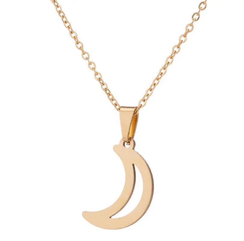 

AsJerlya Stainless Steel Moon Pendant Necklace For Girl Fashion Chain Jewelry Simple Crescent Moon Charm Necklaces New Year Gift