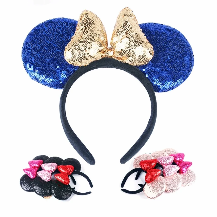 Diadema de Navidad con orejas de Minnie Mouse para mujer, cinta para el pelo con lazo de lentejuelas gruesas, accesorios para el cabello para ni&ntilde;a, fiesta de cumplea&ntilde;os-0