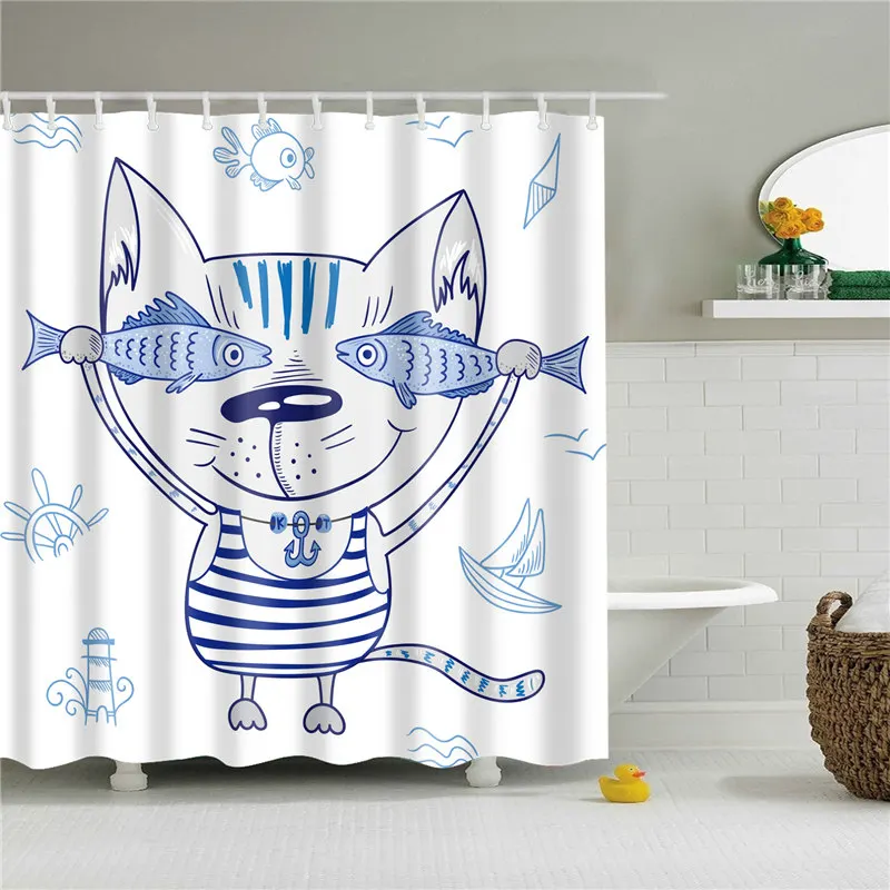 

Animal Cat Shower Curtain 3D Printed Bathroom Waterproof Polyester Curtain Octopus Washable Bath Decor Curtains With 12 Hook