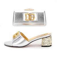 2022 summer new style africa nigeria italian slippers female bag matching wedding shoes diamond slippers female high heels