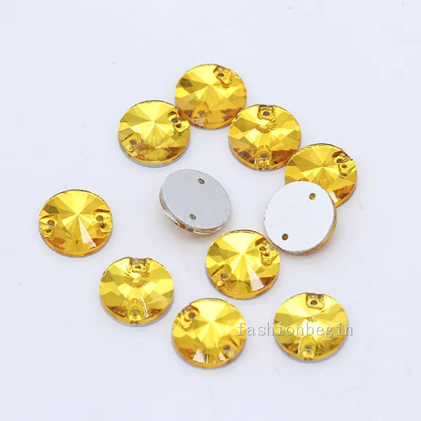 gold 48p 12 мм Ассорти стеклянный камень Круглый Rivoli пришивные стразы с плоской задней частью с кристаллами ювелирные изделия с 2 отверстиями для швейных бусин - Цвет: gold
