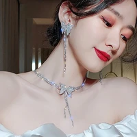 wedding rhinestone butterfly s925 silver earring necklaces set women clavicle chains tassel choker student girl hair accessories